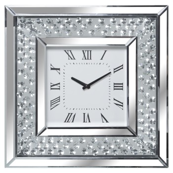 Horloge Murale Miroir Avec Faux Diamants - 40x40cm- 40x4,5x40cm, Pila:1xaa No Inc