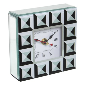 Reloj Sobremesa Cristal/madera Blanco/negro 14x4,5x14cm,1xaa No Inclu