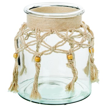 Glass Vase/ Candleholder With Rope Ø20x22cm