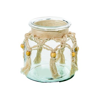 Glass Vase/ Candleholder With Rope Ø14x15cm