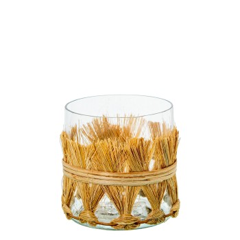 Portacandele In Vetro Con Rafia Ø11x10cm