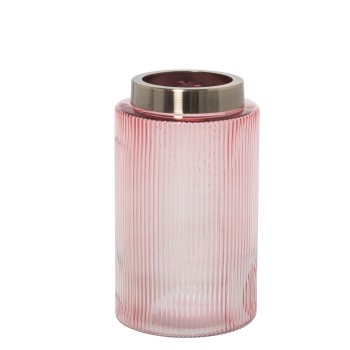 Pink Glass Vase With Golden Edge- Ø12x20cm, Boca Metal:ø9cm