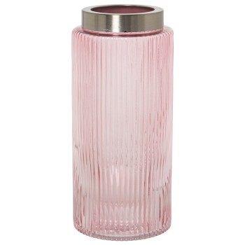 Pink Glass Vase With Golden Edge- Ø12x26cm, Boca Metal:ø9cm