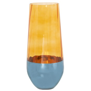 Vase En Verre - Orange Et Bleu- Ø14x32cm, Boca:ø10,5cm