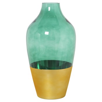 Jarrón Cristal Dorado/verde Ø18x35cm,boca:ø6,5-base:ø10,5