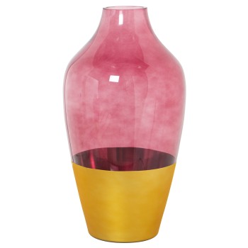 Jarrón Cristal Dorado/rojo Ø18x35cm,boca:ø6,5-base:ø10,5