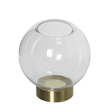 Vaso Portacandela In Vetro Con Piede Dorato- Ø15x15cm,boca:ø7cm-base:ø8cm