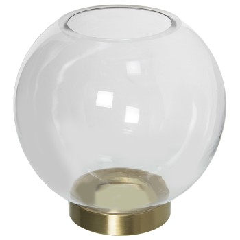 Vaso Portacandela In Vetro Con Piede Dorato- Ø20x22cm,boca:ø9cm-base:ø10cm