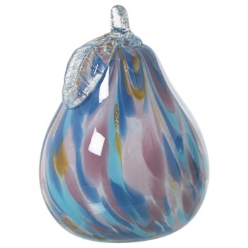 White And Blue Glass Pear Figurine- Ø11x17cm