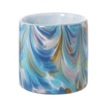 Portacandele In Vetro - Bianco E Azzurro Ø10x10cm