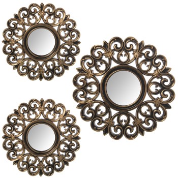 Set 3 Golden Melamine With Mirror Wall Decorations- Ø35cm-1pz, Ø25cm-2pzs