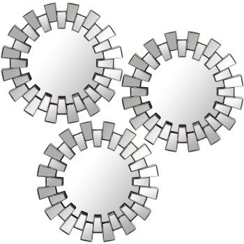 Set 3 Adornos Pared Espejo Melamina Plateada Ø25cm