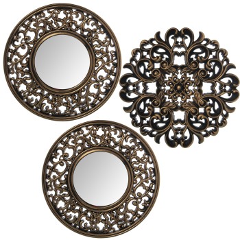 S/3 Décorations Murales En Mélamine Doré Et Miroir Ø25cm Espejo)