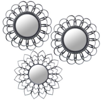 S/3 Old Silver Melamine W/mirror Wall Decorations Ø25cm