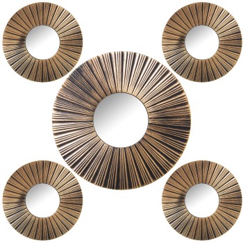 Set 5 Decorazioni Da Parete In Melamina E Specchio - Dorato- 1xø50cm+4xø25cm