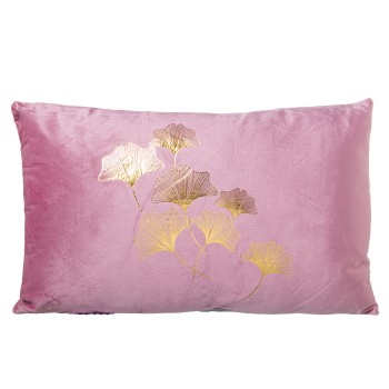 Velvet Pink And Golden Pillow With Zip - 50x30cm- 50x30cm