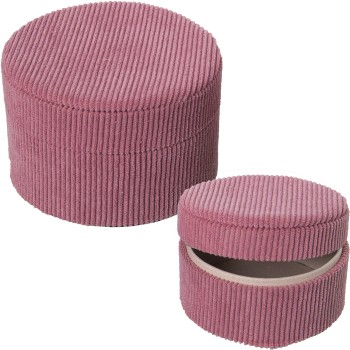 Set De 2 Boîtes À Bijoux En Velours Côtelé - Rose- Ø13x9cm+ø10x7cm