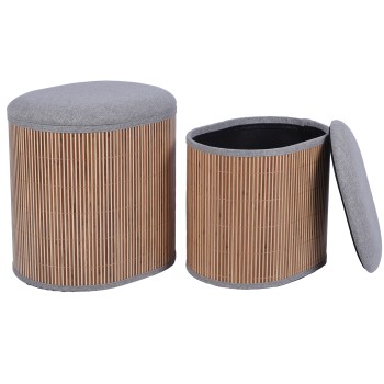 Conjunto 2 Gaveta De Pufe Cinzento Escuro Bambu Natural