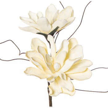 Branches With 2 Cream Flowers - 95cm - Eva Rubber + Paper _95cm