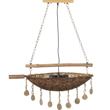 Lámpara Techo Bambú/madera Natural 2xe27 Max60w, No Incluida 80x30x104cm Colgada