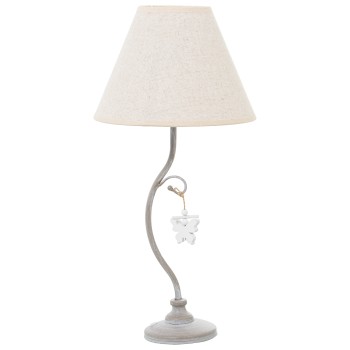 Lampada Da Tavolo Metallo Bianco Decape C/paralume Ecrù/beige