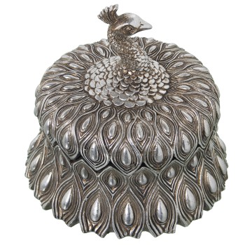 Portagioie In Resina Pavone - Argentato- Ø13,5x12,5cm
