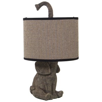 Lampada Da Tavolo In Resina Elefante - Paralume In Lino - 1xe27, Max.40w Non Incluso- Ø30x37cm