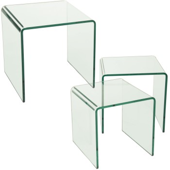 Set 3 Mesas Auxiliares Cristal 12mm Grosor 41x41x41+38x38x38+35x35x35cm