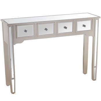 Console En Bois/miroir Champagne Avec 4 Tiroirs_110x30x80cm