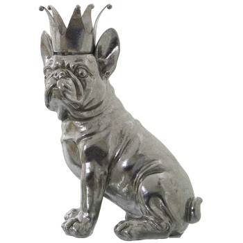 Figura Resina Perro C/corona Plateado 16x11x23cm