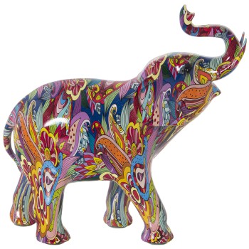 Statuette En Résine - Éléphant - Graffiti Multicolore- 30x12x28cm