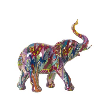 Statuetta In Resina - Elefante - Graffiti Multicolori- 24x9x20cm