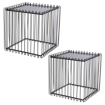 Set 2 Tavolini In Metallo Nero E Vetro Nero- 60x60x60+45x45x45cm