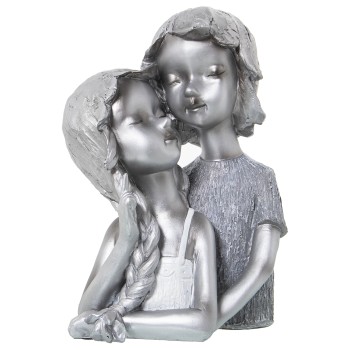 Silver Resin Children Couple Figure- 19x15x28cm