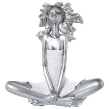 Statuetta In Resina - Ragazza Seduta - Argentato- 24x14x26cm