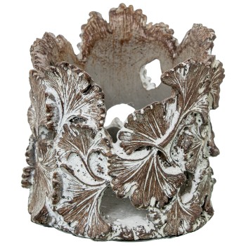 Porte-bougie En Résine - Feuilles - Marron Décapé- 10x10x10cm