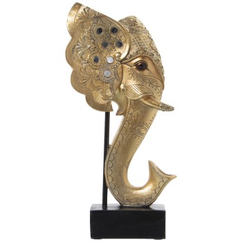 Golden Resin Elephant Head Figure With Support- 18x10x36cm