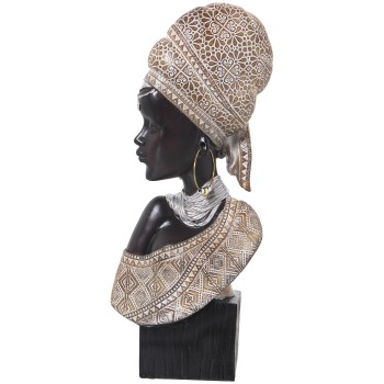 Figura Busto Resina Africana Negro/dorado 18x9x42cm