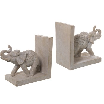 Set 2 Fermalibri Elefanti Bianco 36x10x15cm