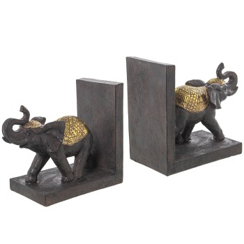 Set 2 Serres-livres-éléphants-marron Et Doré _36x10x15cm