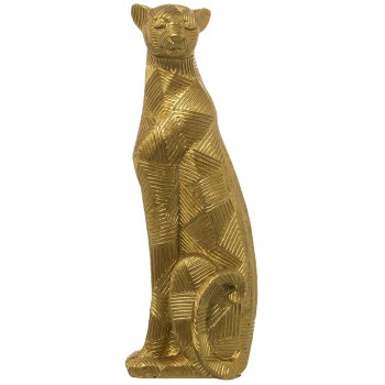 Golden Resin Seated Cheetah Figure- 9x8x26cm