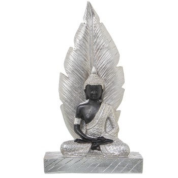 Statuetta In Resina - Buddha - Argentato E Marrone- 15x7x27cm