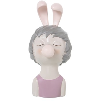 Figura Resina Cabeça De Rapariga C/pastilha Elástica Rosa_12x15x25cm