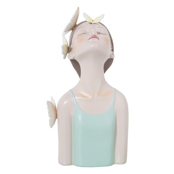 Figura Resina Busto Ragazza Con Farfalle/vestito Verde_17x16x31cm