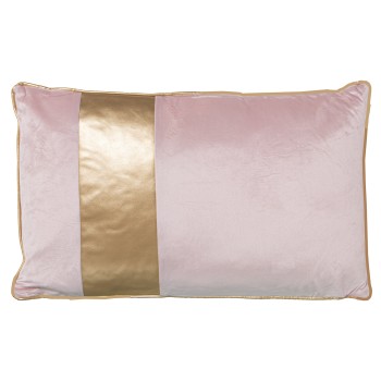 Cuscino In Velluto Con Zip - Rosa Con Striscia Dorata - 50x30cm- 50x30cm