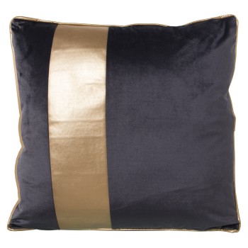 Coussin Déhoussable En Velours Avec Bande Dorée - Gris Foncé - 45x45cm- 45x45cm