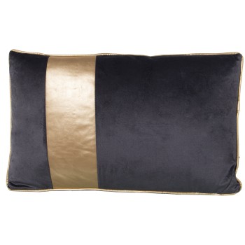 Dark Grey Velvet And Golden Strip Pillow With Zip - 50x30cm- 50x30cm