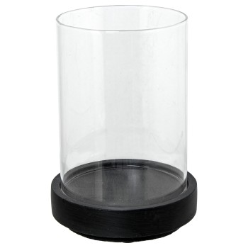 Bougeoir En Céramique Gris Rustique Avec Cylindre En Verre Ø13x18cm