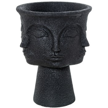 Cachepô Rosto Em Cerâmica Preta _49x49x61,5cm