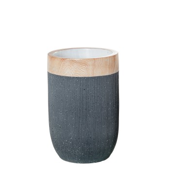 Grey Ceramic Flower Pot W/wooden Rim _ø40x60,5cm